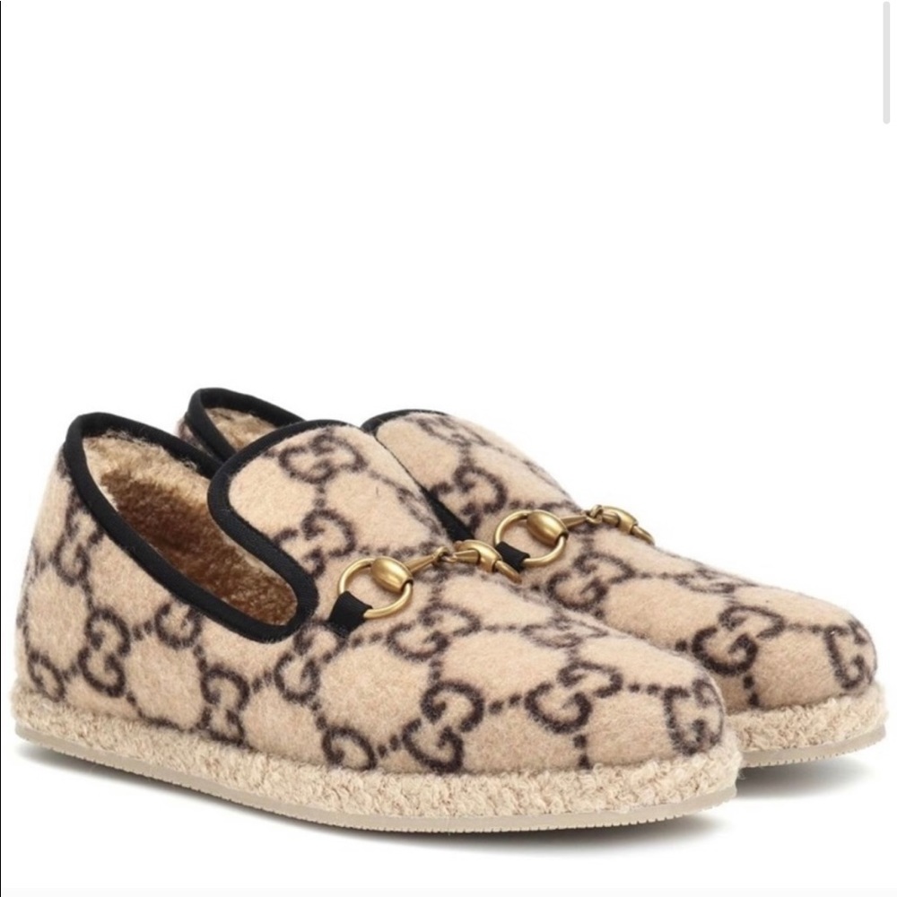 Gucci - Wool GG Womens Fria Loafers 36 Beige Ebony
